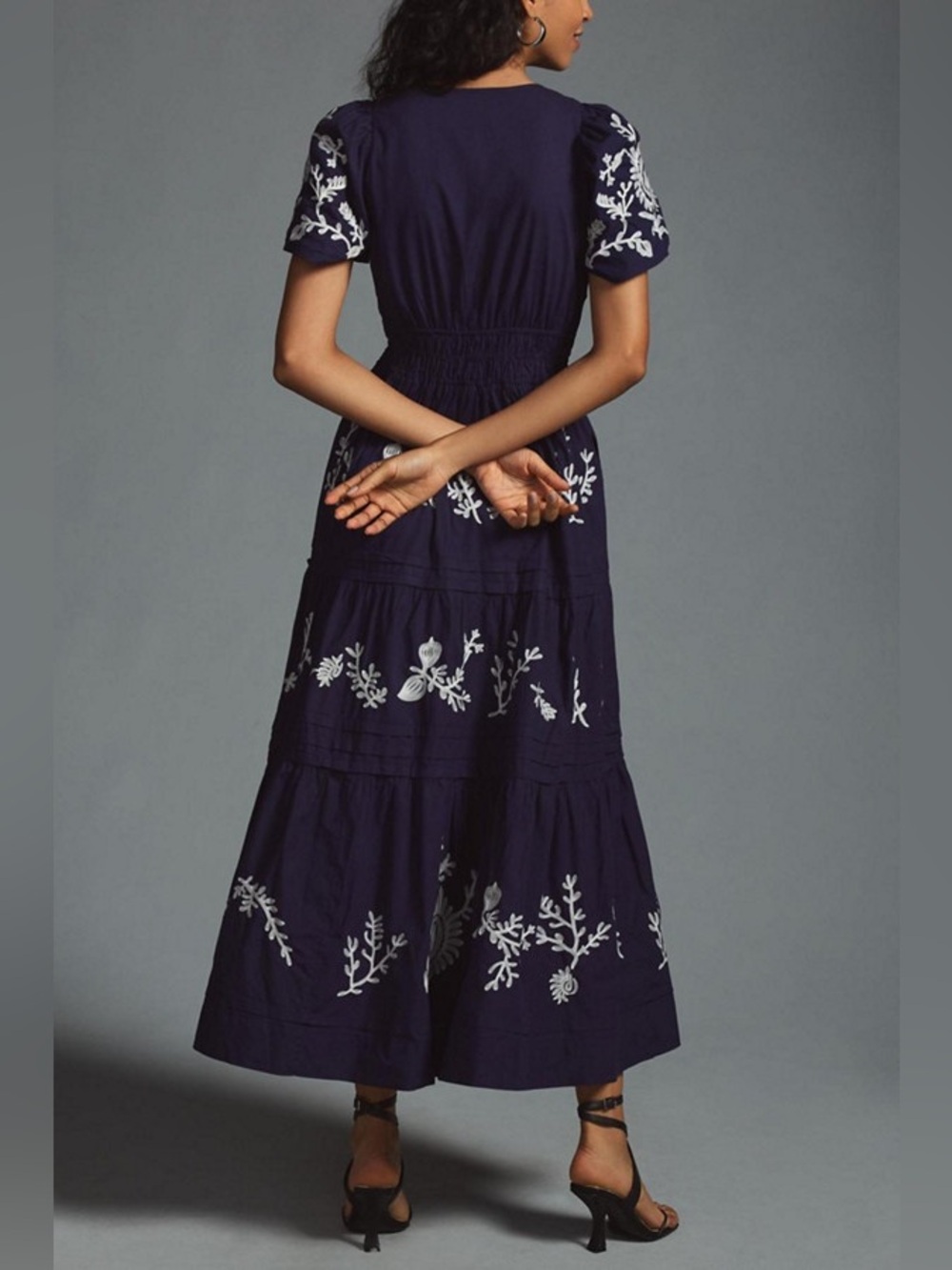 Anthropologie Somerset Embroidered Navy White Boho Dress Large - Picture 2 of 8